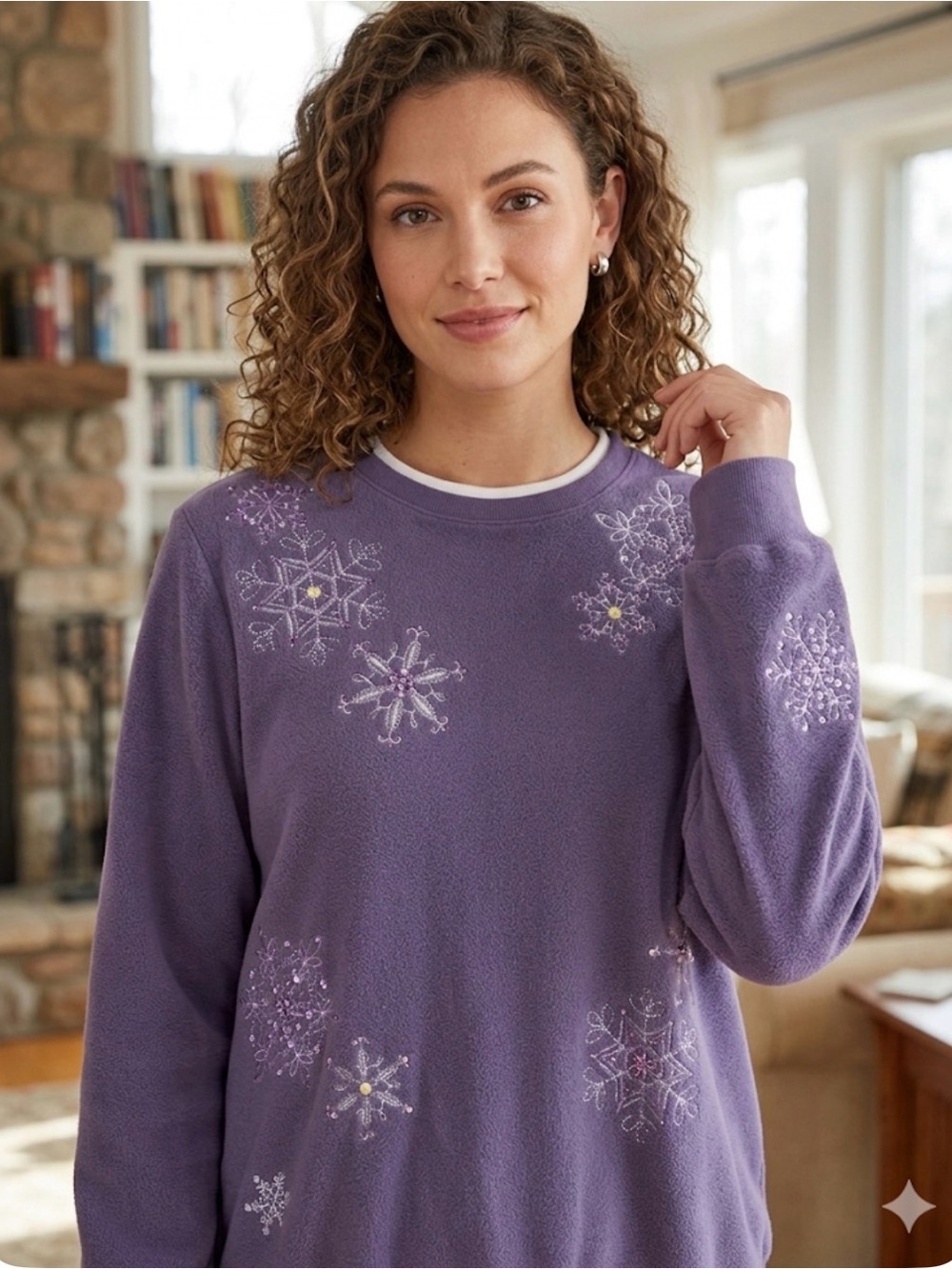 ALFRED DUNNER Cottagecore Oversized Fleece Sweatshirt, Women’s M, Purple